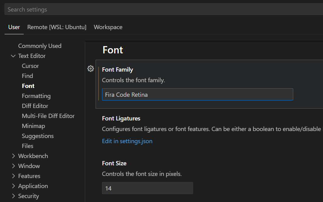 vscode font family setting