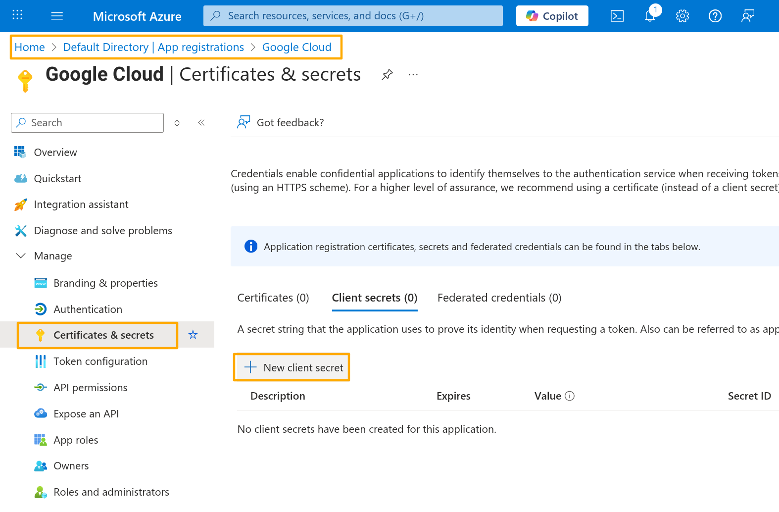entra create client secret